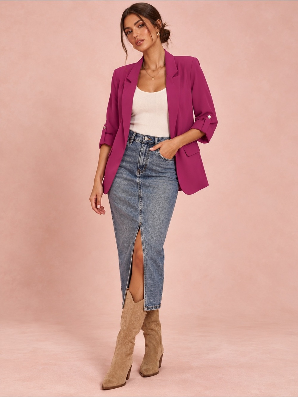 entro Magenta Open-Front Blazer